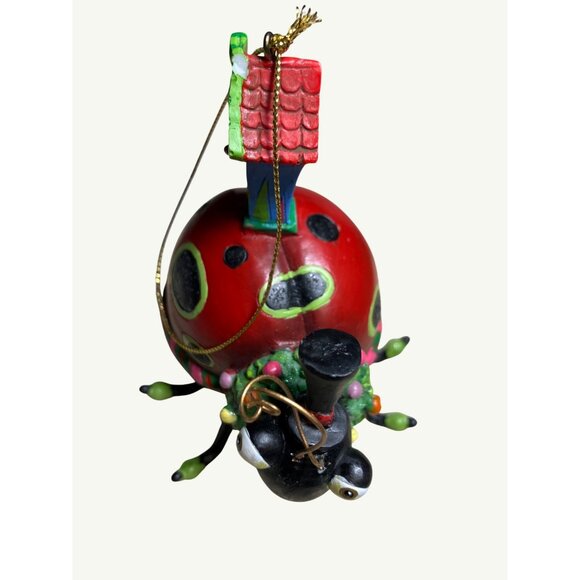 Ladybug Christmas Ornament With Birdhouse & Festive Accents - Picture 9 of 12